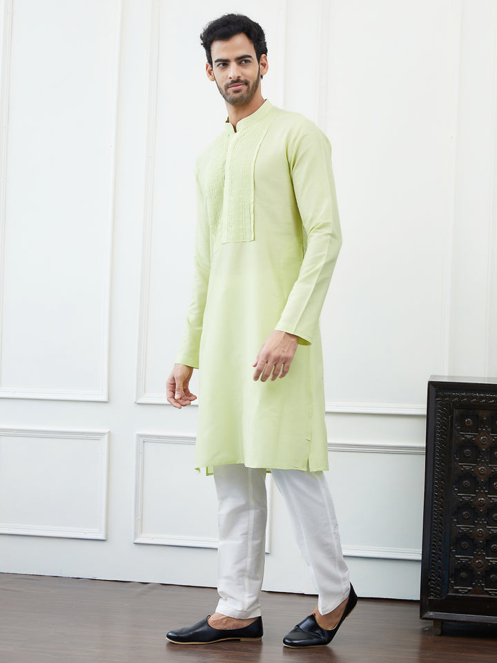 Solid Pure Cotton Straight Kurta with Thread Worked Neck Design