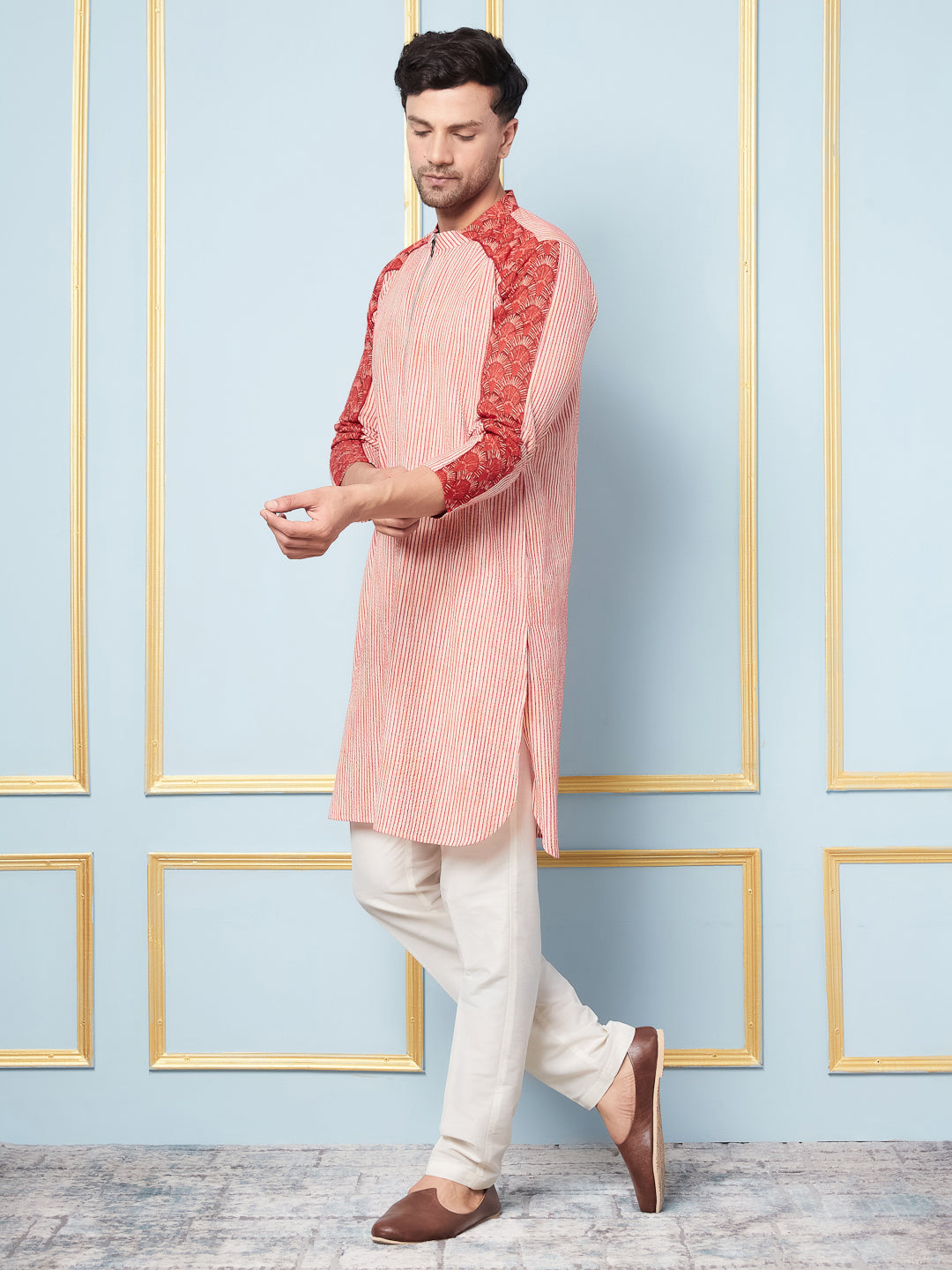 Woven Striped Straight Cotton Kurta