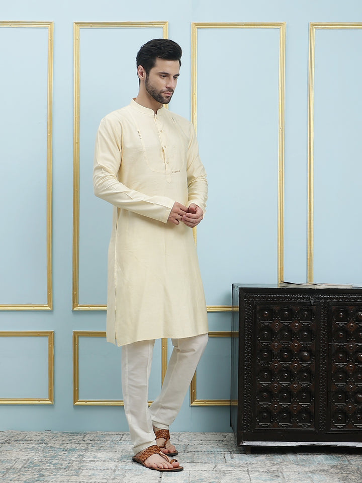 Solid Pure Cotton Straight Kurta with Yoke Design