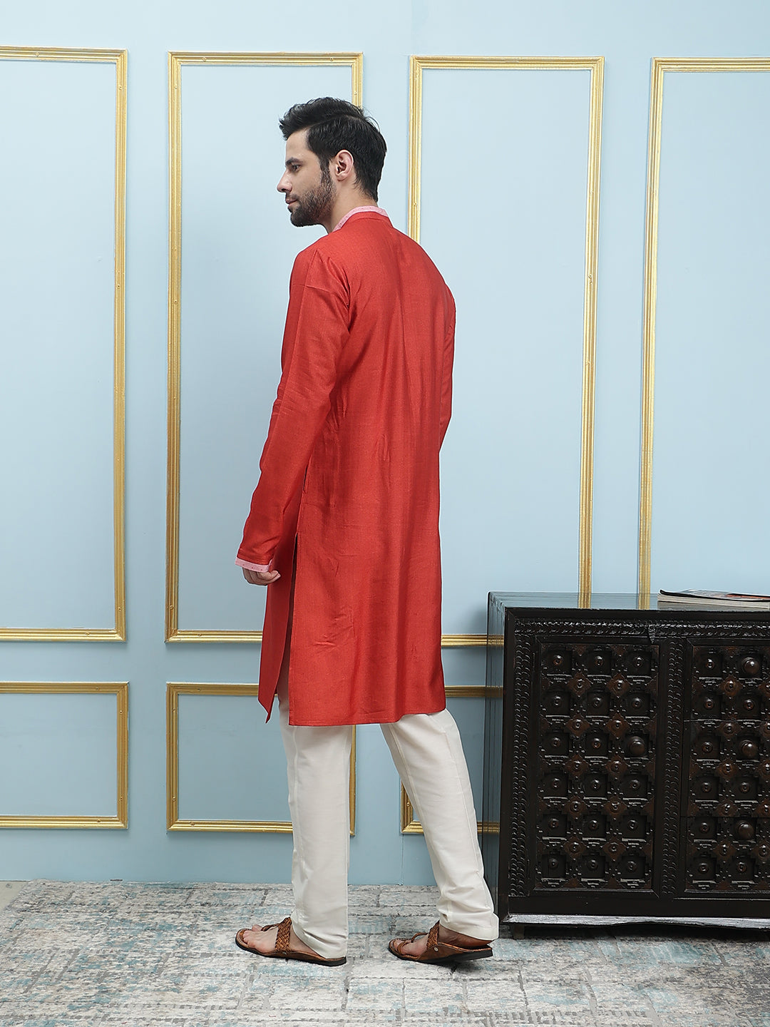 Solid Cotton Silk Straight Kurta with Pyjama