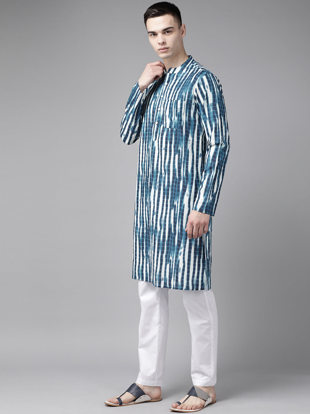 Dark Blue Tie and Dye Print Design Straight Kurta