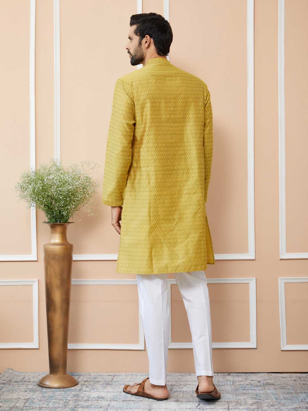 Yellow Ethnic Motifs Silk Jacquard Woven Design Straight Kurta