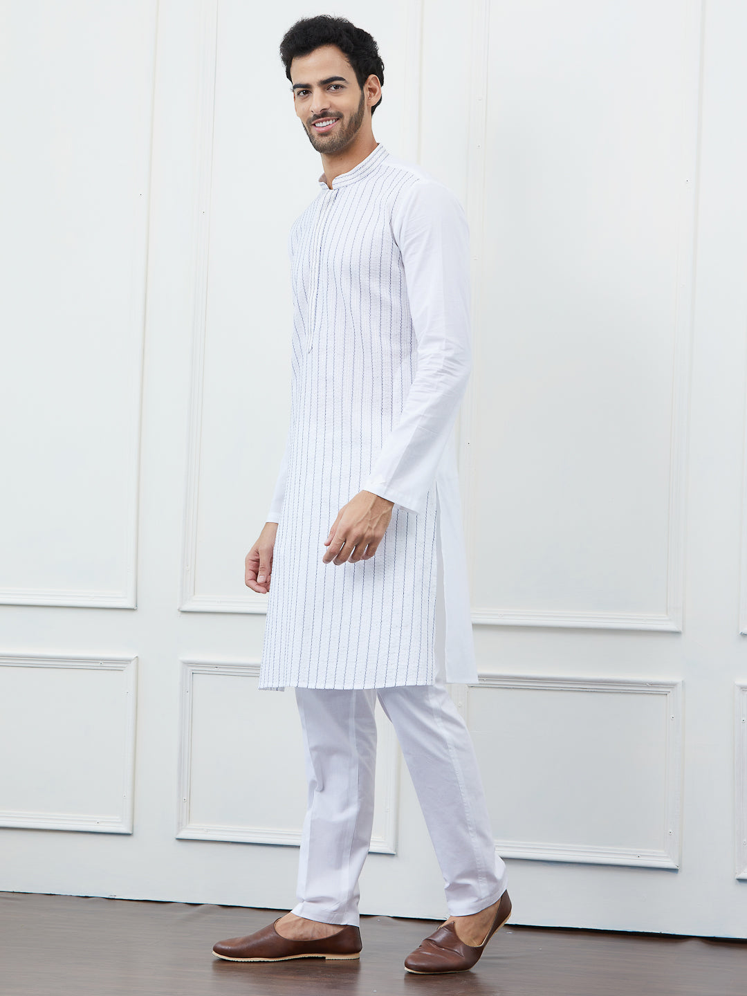 Sequin and Thread Work Pure Cotton Kurta with Pyjama