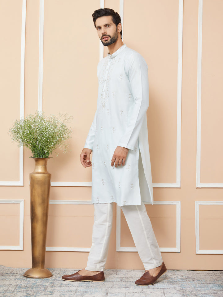 Light Blue Embroidered Zara Silk Straight Kurta