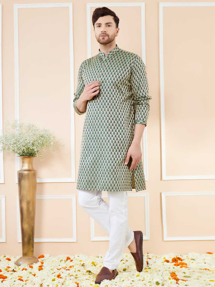 Green Ethnic Motifs Silk Jacquard Woven Design Straight Kurta