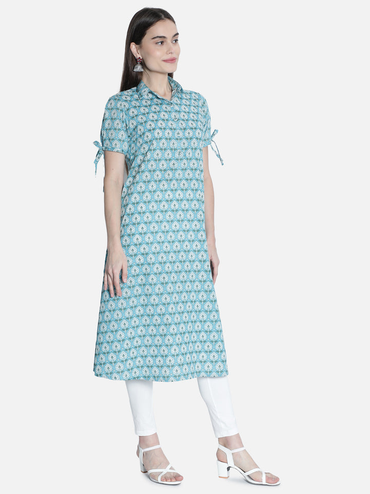 Light Blue Floral Printed Midi Kurta