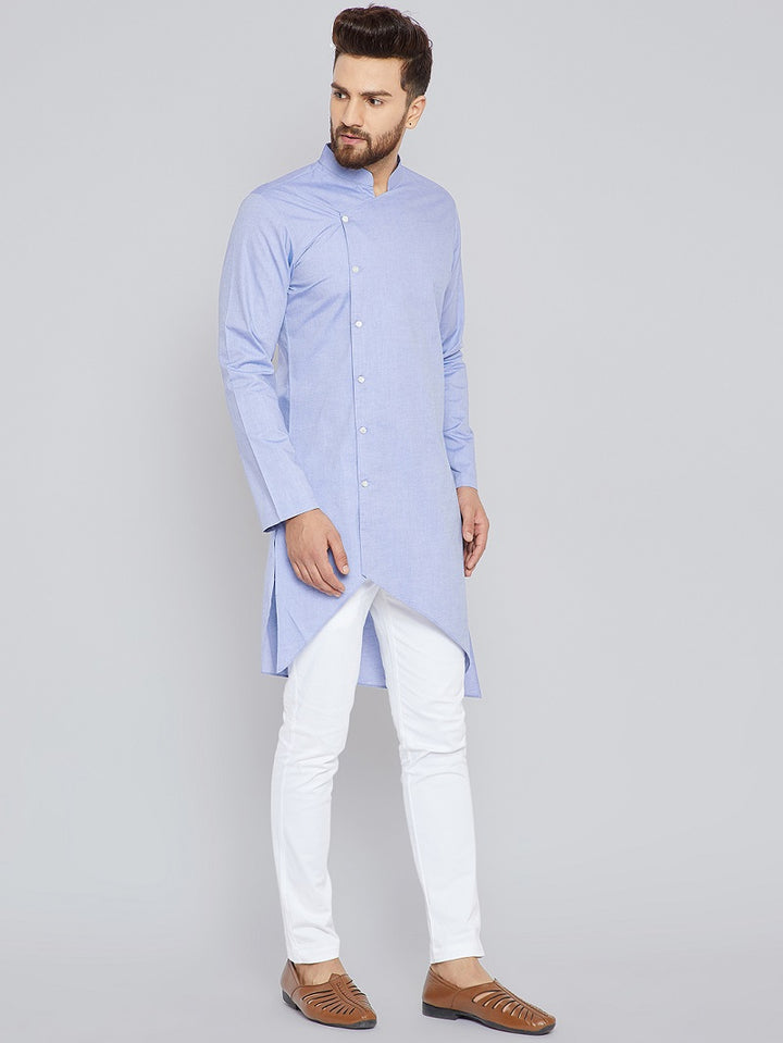 Blue Asymmetric Pure Cotton Kurta