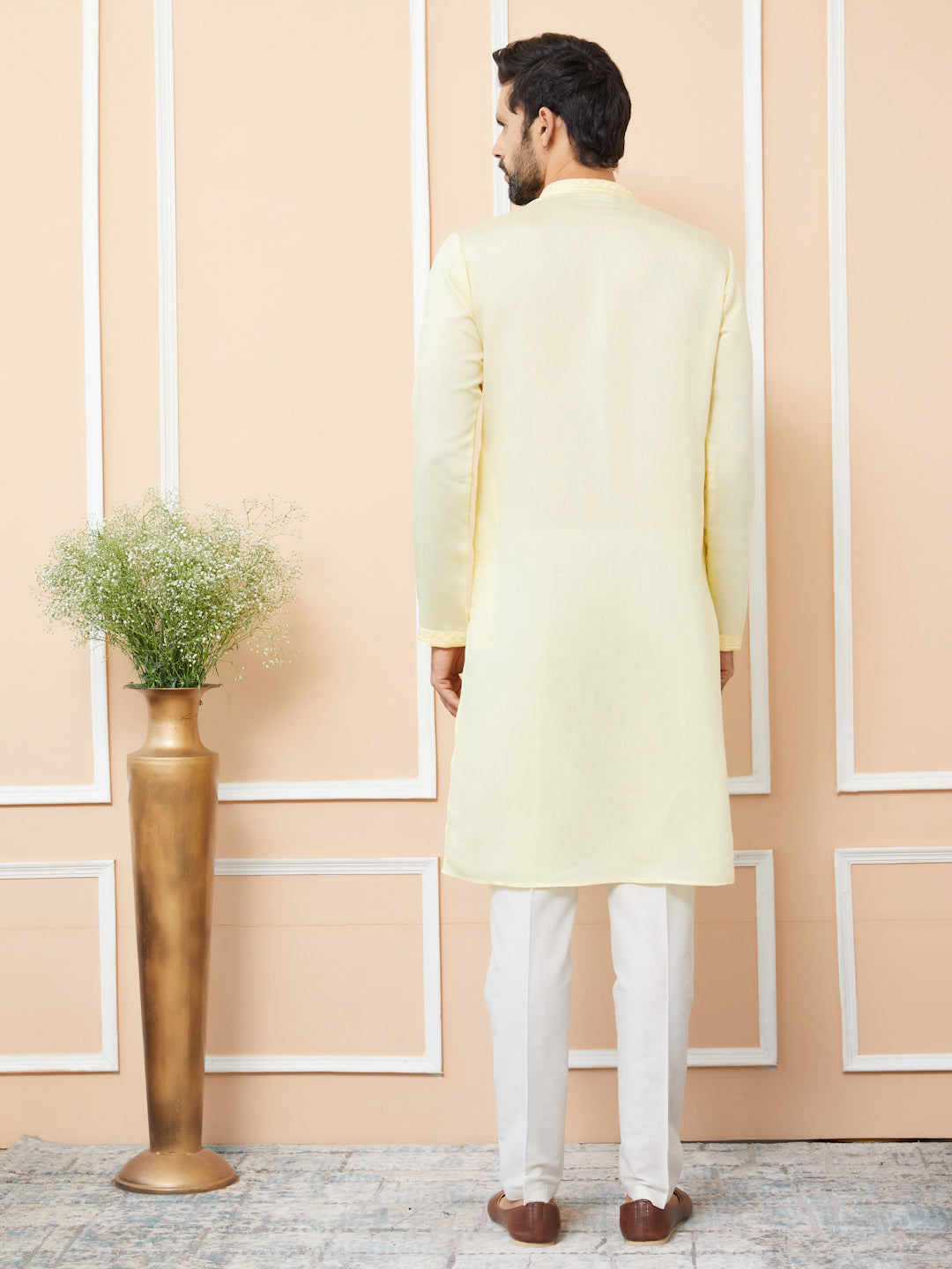 Yellow Embroidered Chanderi Silk Straight Kurta