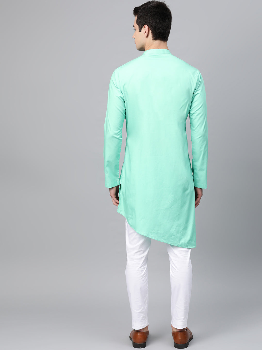 Sea Green Solid Straight Kurta With Yoke Thread Work