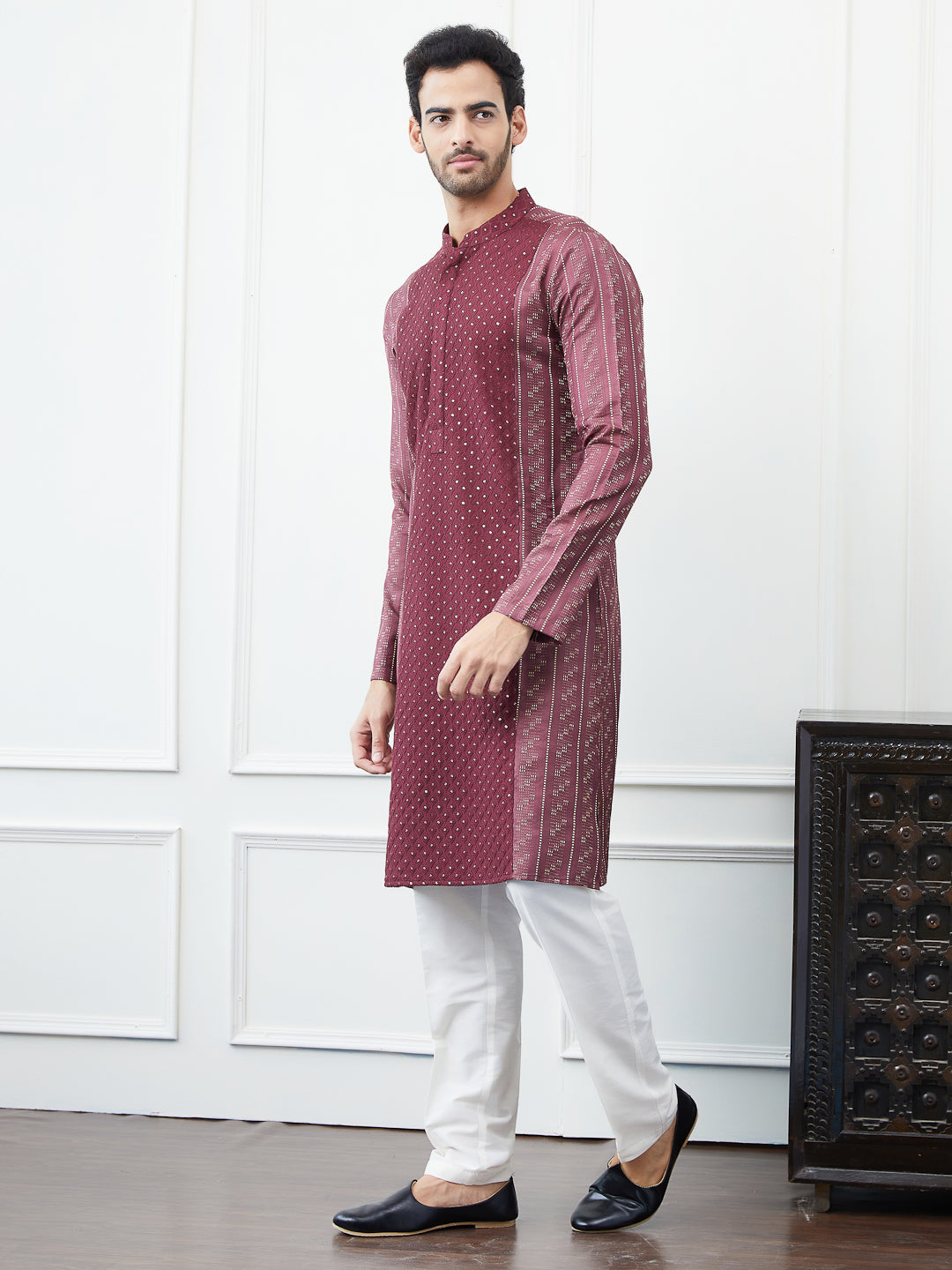 Embroidered Sequin and Thread Worked Straight Kurta with Pyjama