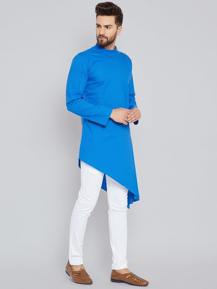 Blue Asymmetric Pure Cotton Kurta