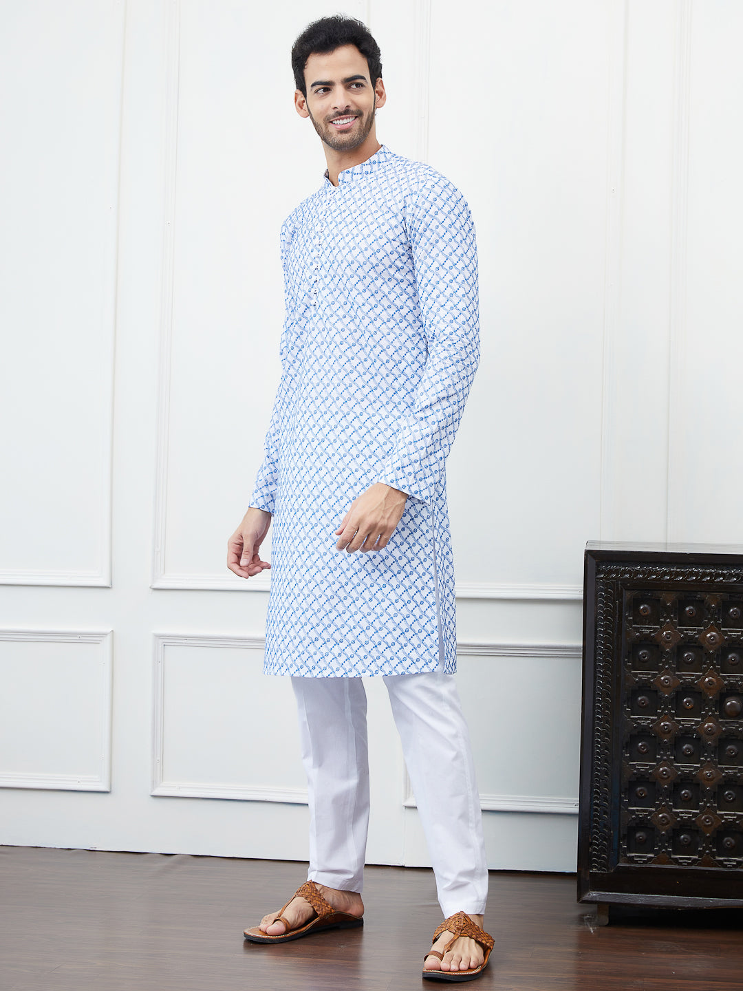 Embroidered Pure Cotton Straight Kurta with Pyjama