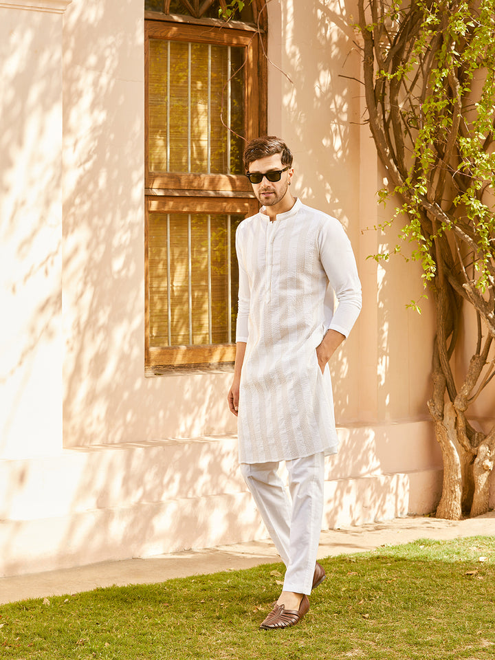 Pintuck with Thread work Pure Cotton Straight Kurta with Pyjama