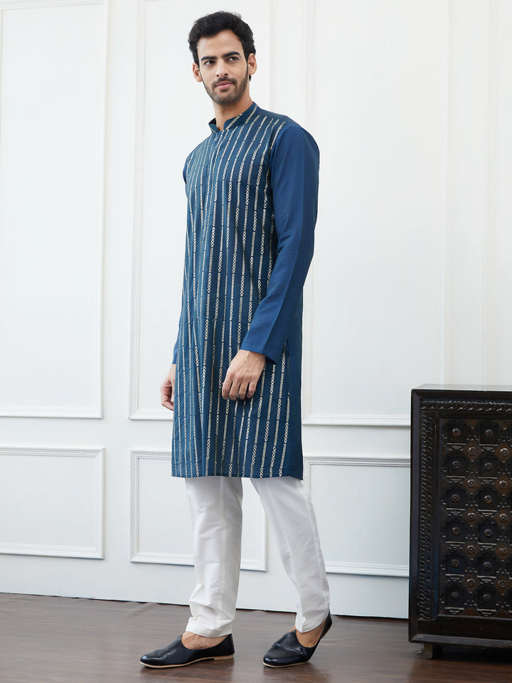 Embroidered Sequin Worked Chanderi Silk Straight Kurta with Pyjama