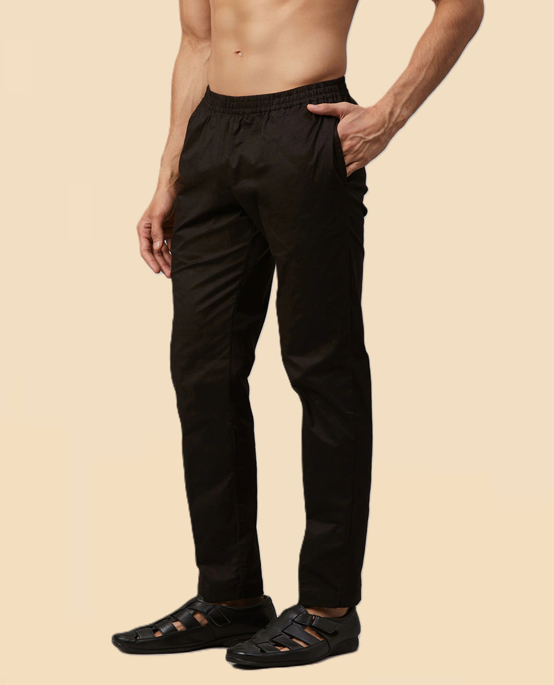 Men's Black Solid Cotton Pyjama