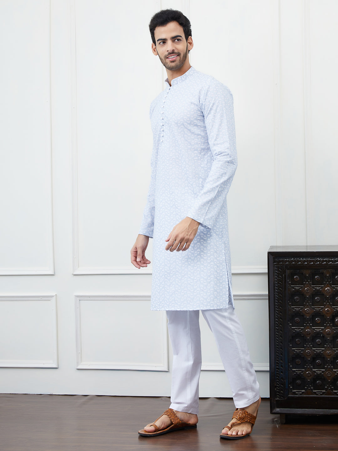 Embroidered Pure Cotton Straight Kurta with Pyjama