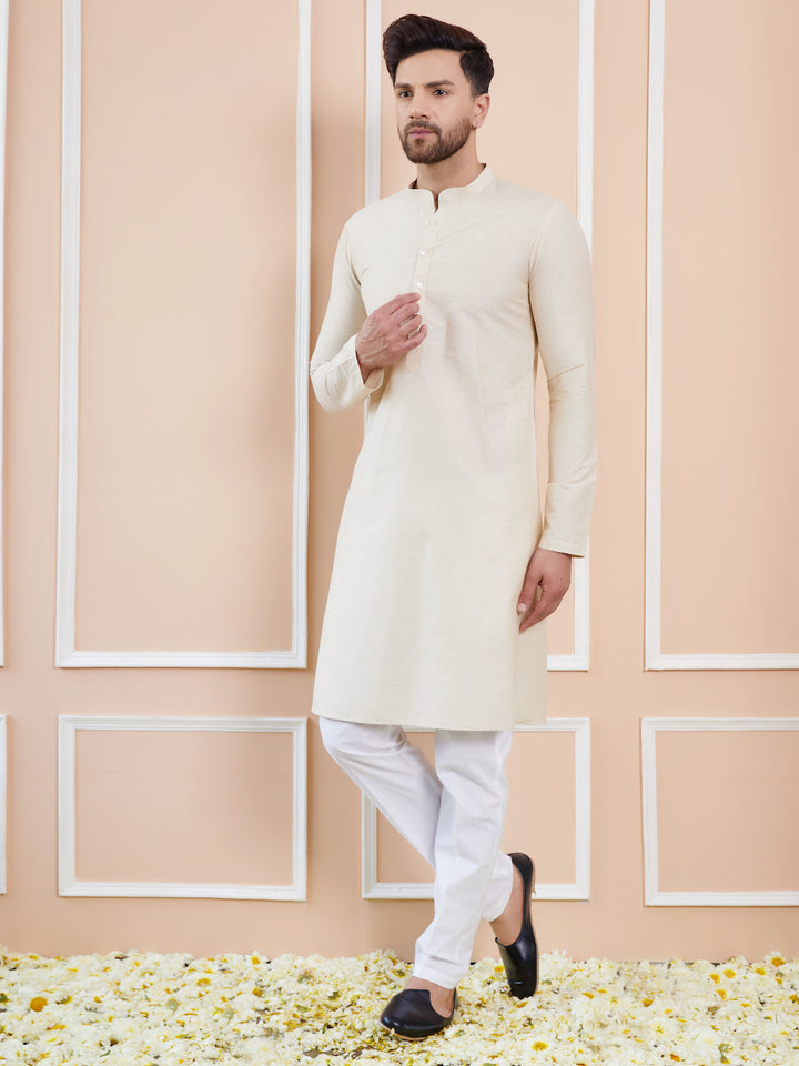 Ivory Cotton Solid Straight Kurta