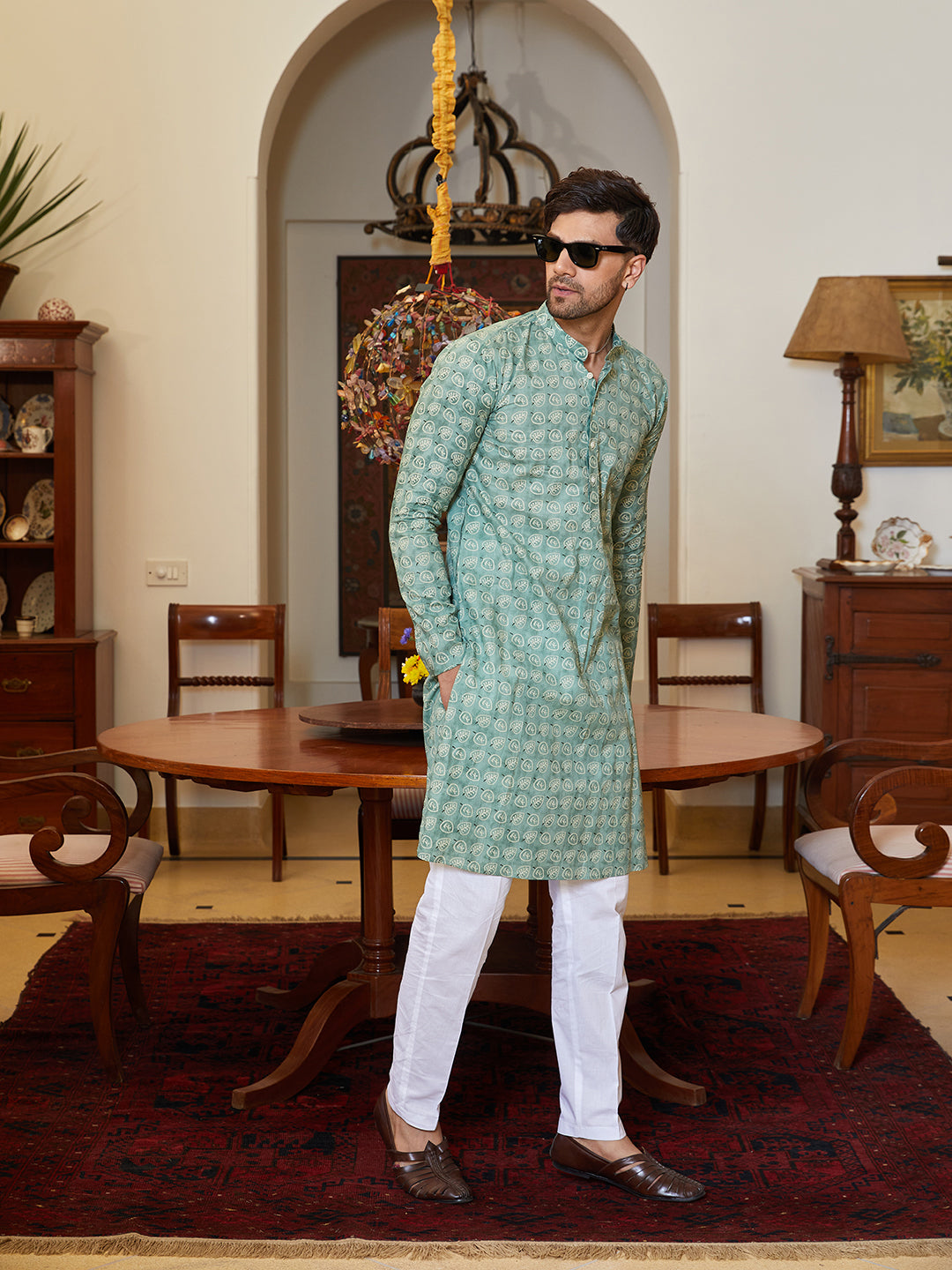 Leaf Printed Pure Cotton Straight Kurta