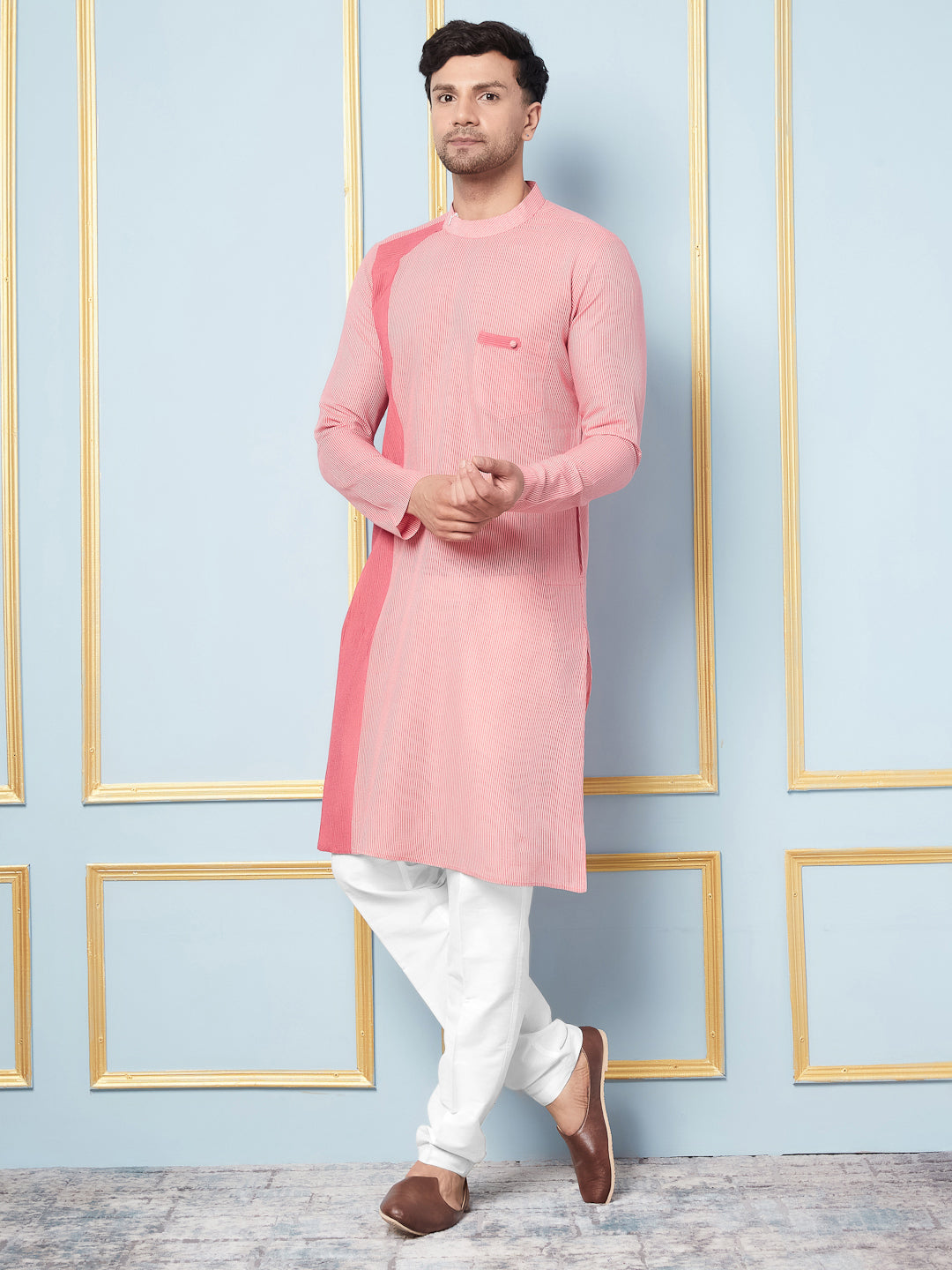 Woven Striped Straight Kurta With Pyjama