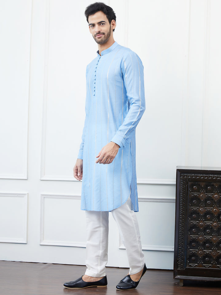 Sequins Embroidered Chanderi Silk Straight Kurta with Pyjama