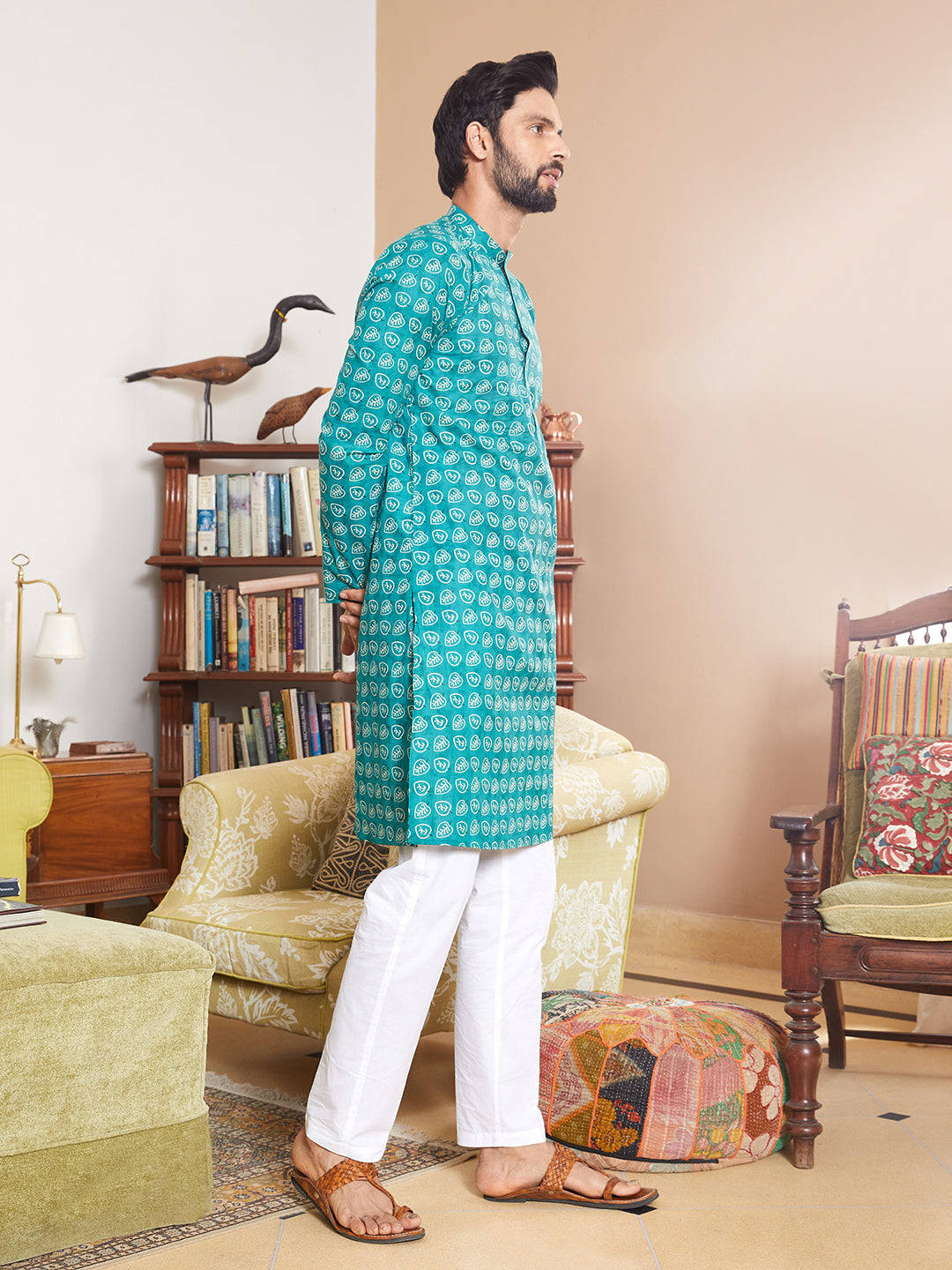 Leaf Printed Pure Cotton Straight Kurta