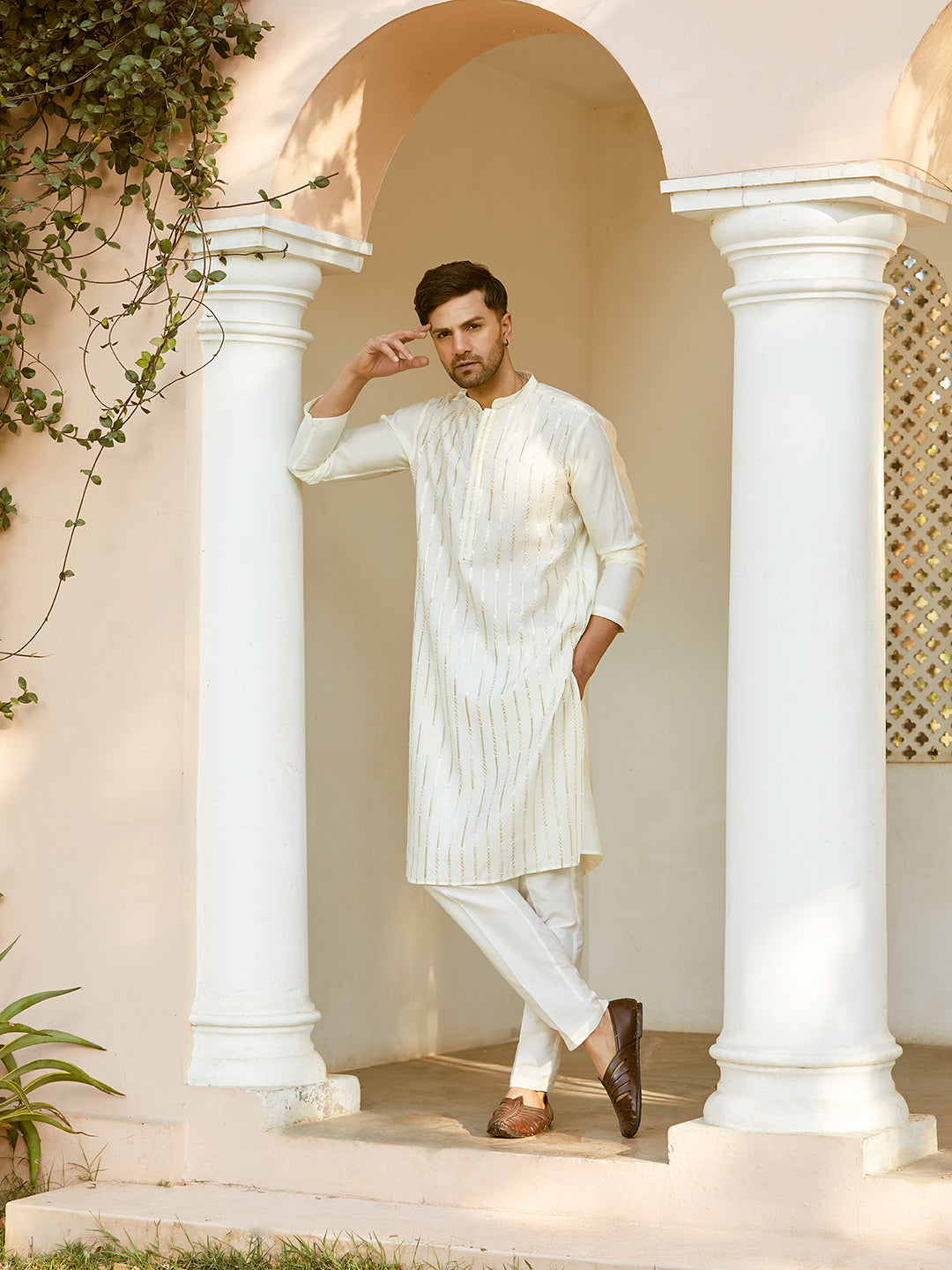 Sequins Embroidered Pure Chanderi Silk Straight Kurta