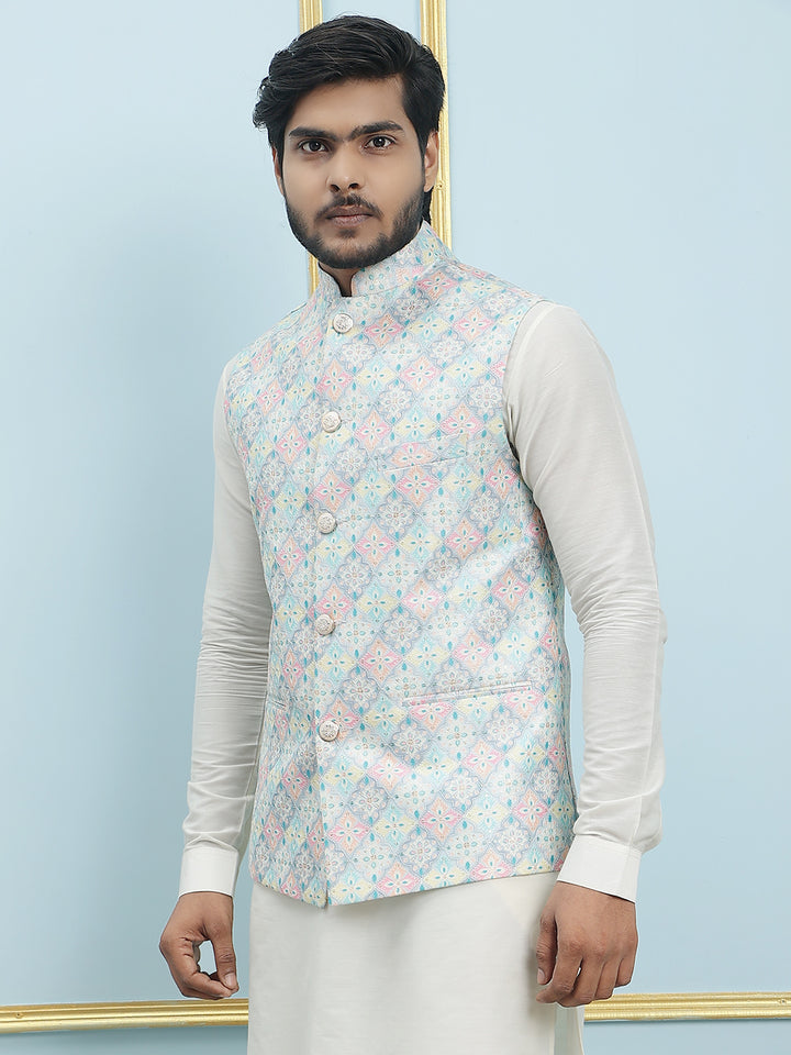 Pure Silk Kurta & Pyjama with Sequins Embroidered Nehru Jacket