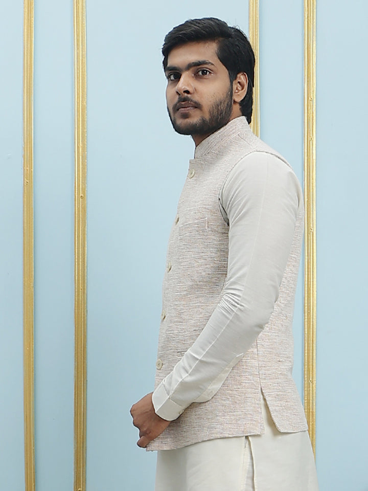 Solid Handwoven Pure Cotton Nehru Jacket