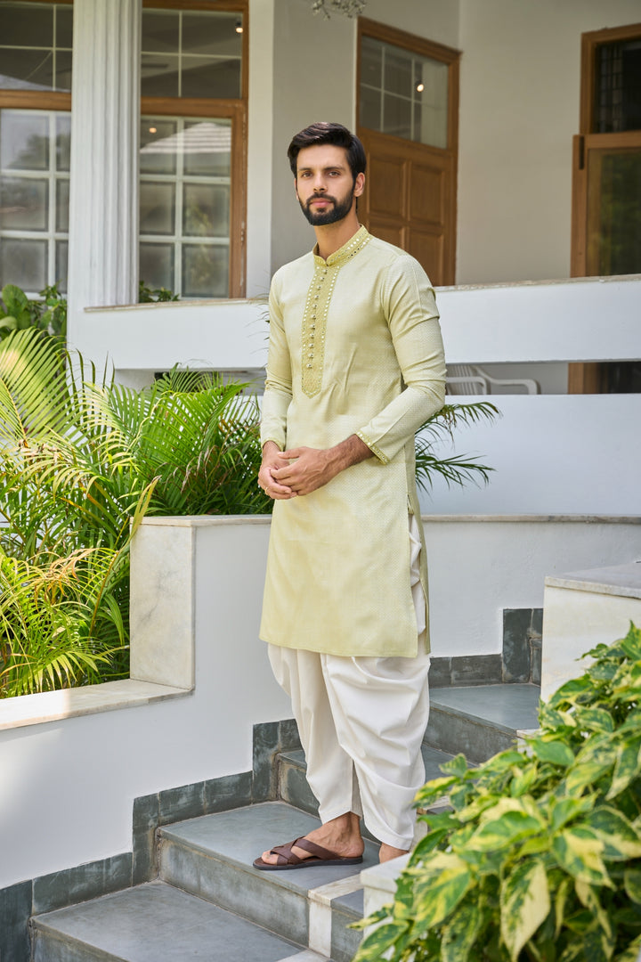 Pure Cotton Woven Kurta with Sequins Embroidered Yoke Design