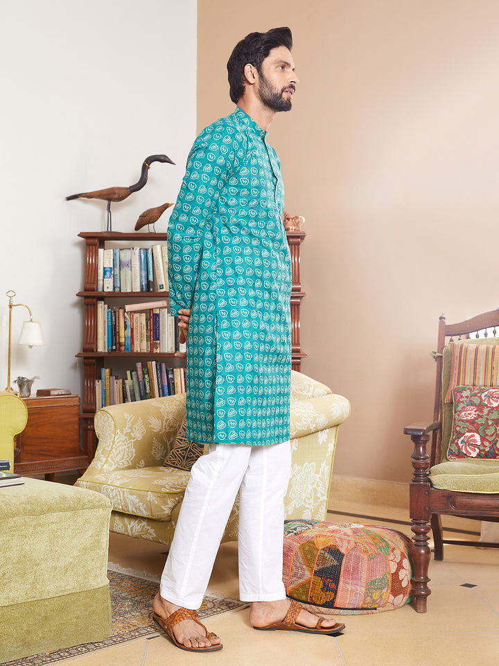 Leaf Printed Pure Cotton Straight Kurta with Pyjama