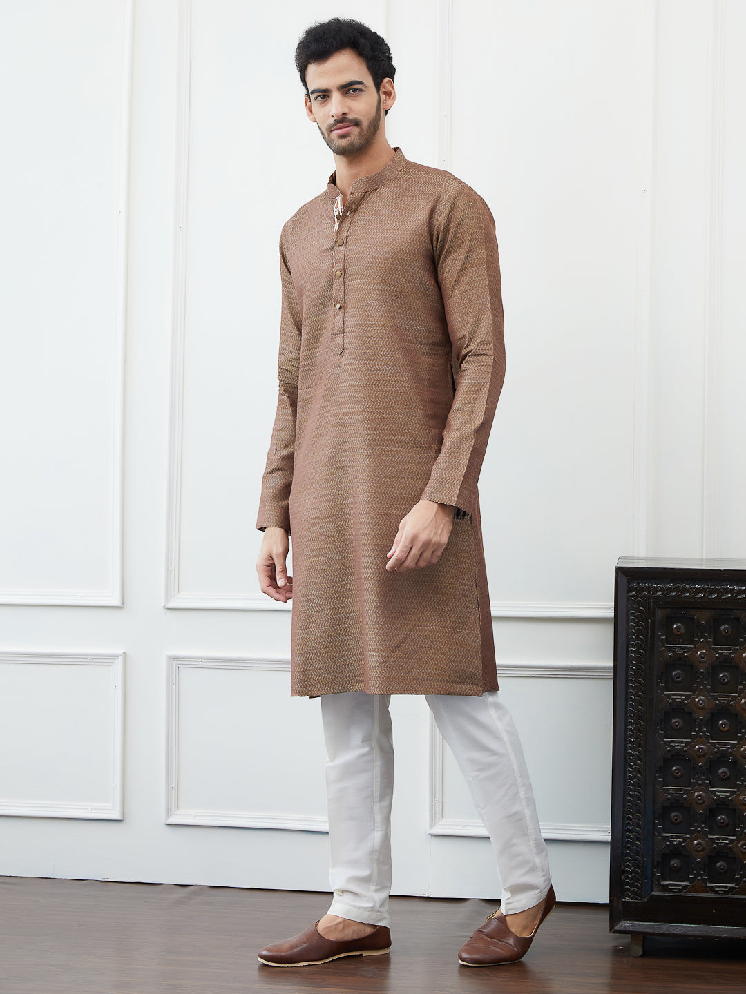 Thread Worked Cotton Silk Straight Kurta with Pyjama