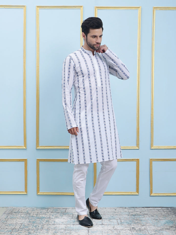 Embroidered Pure Cotton Straight Kurta with Pyjama