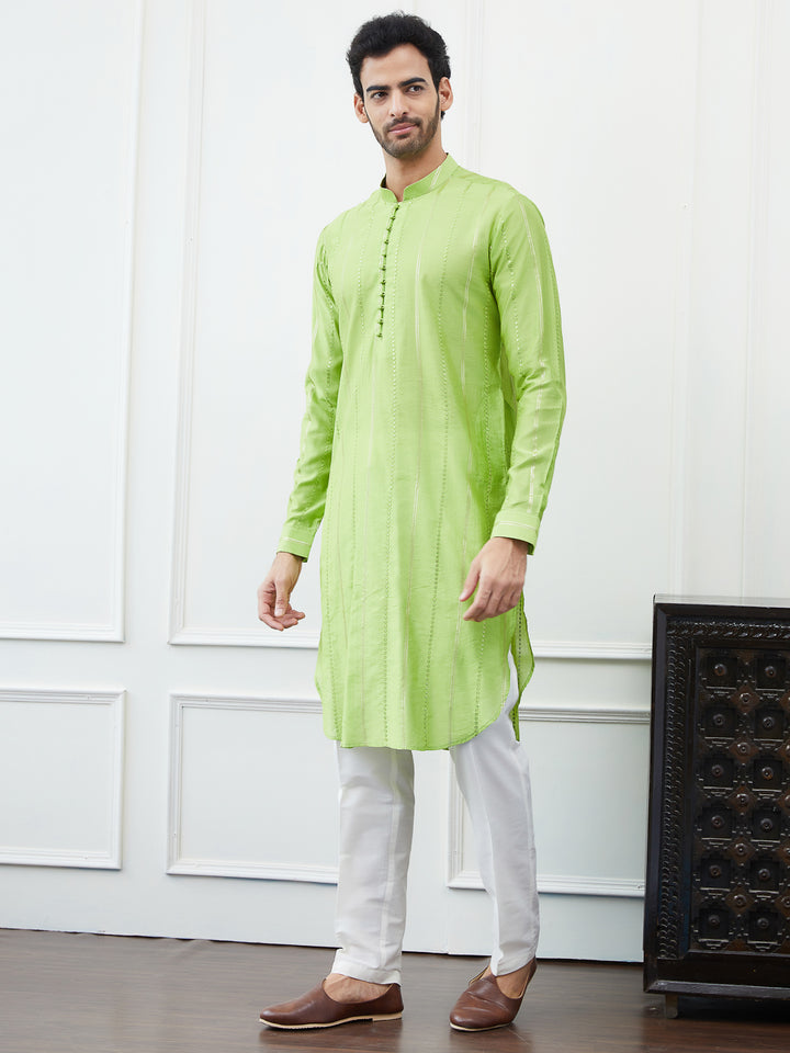 Sequins Embroidered Chanderi Silk Straight Kurta with Pyjama