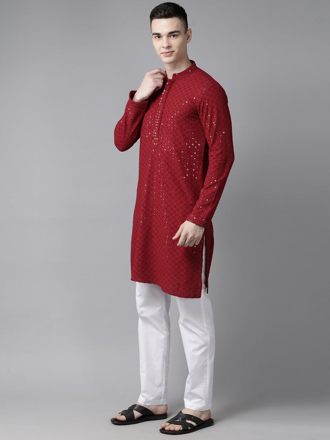 Sequins Embroidered Rayon Kurta With pyjama