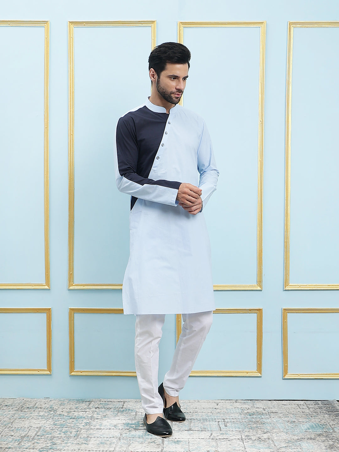 Solid Pure Cotton Straight Kurta with Princess Panel and Pyjama