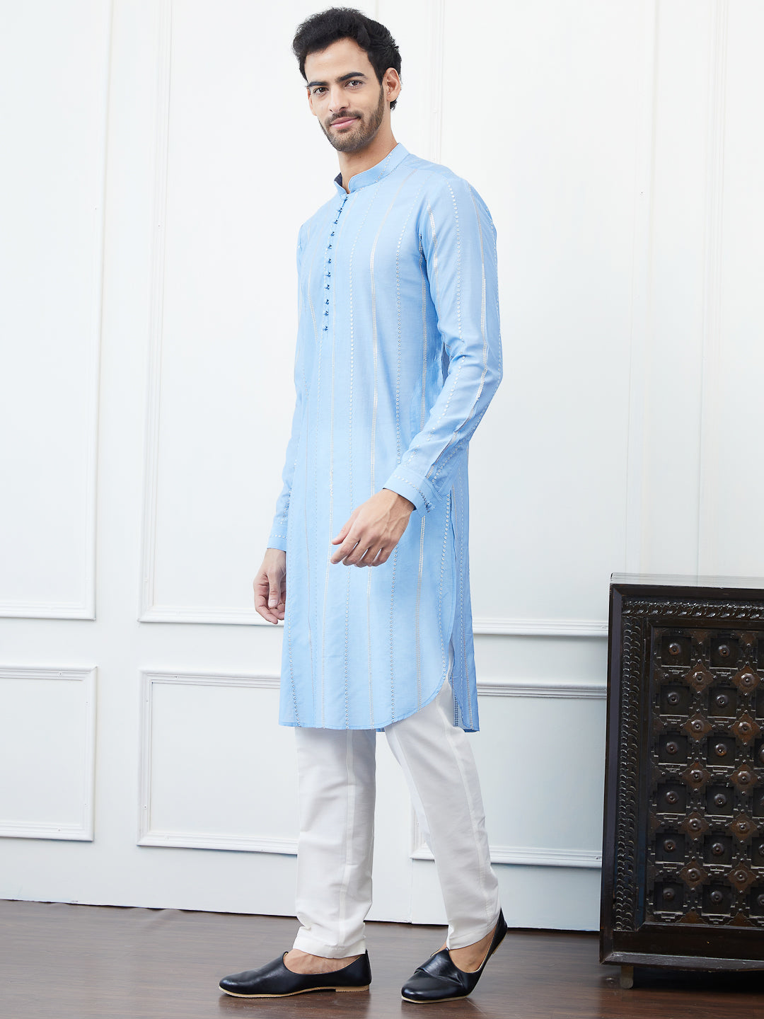 Sequins Embroidered Chanderi Silk Straight Kurta