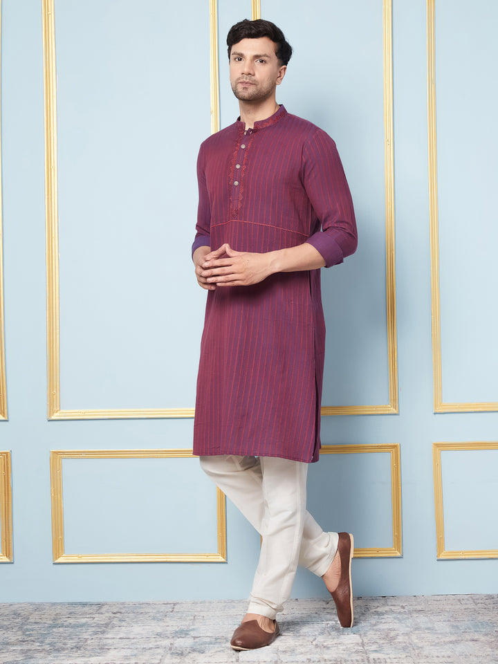 Straight Cotton Silk Kurta with Embroidered Neck Design