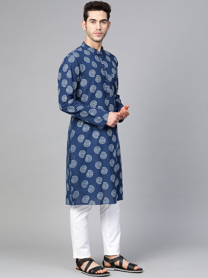 Indigo Blue Hand Block Printed straight Sustainable kurta with Pyjama