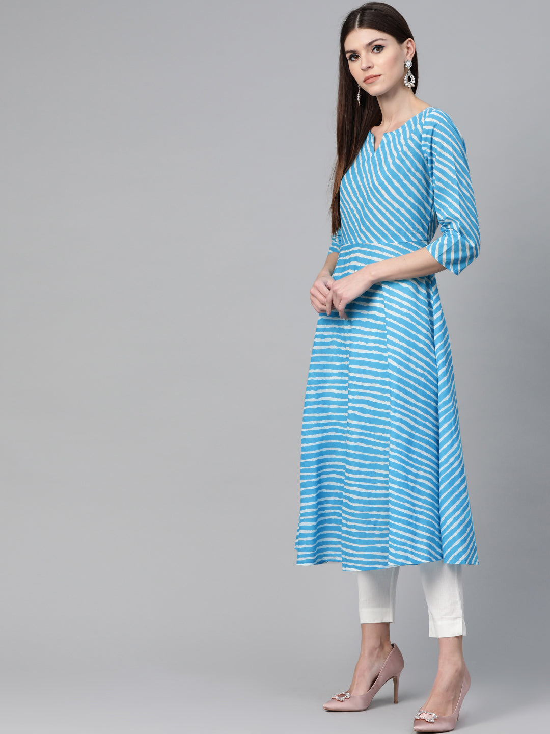 Sky Blue Leheriya Printed Anarkali Kurta