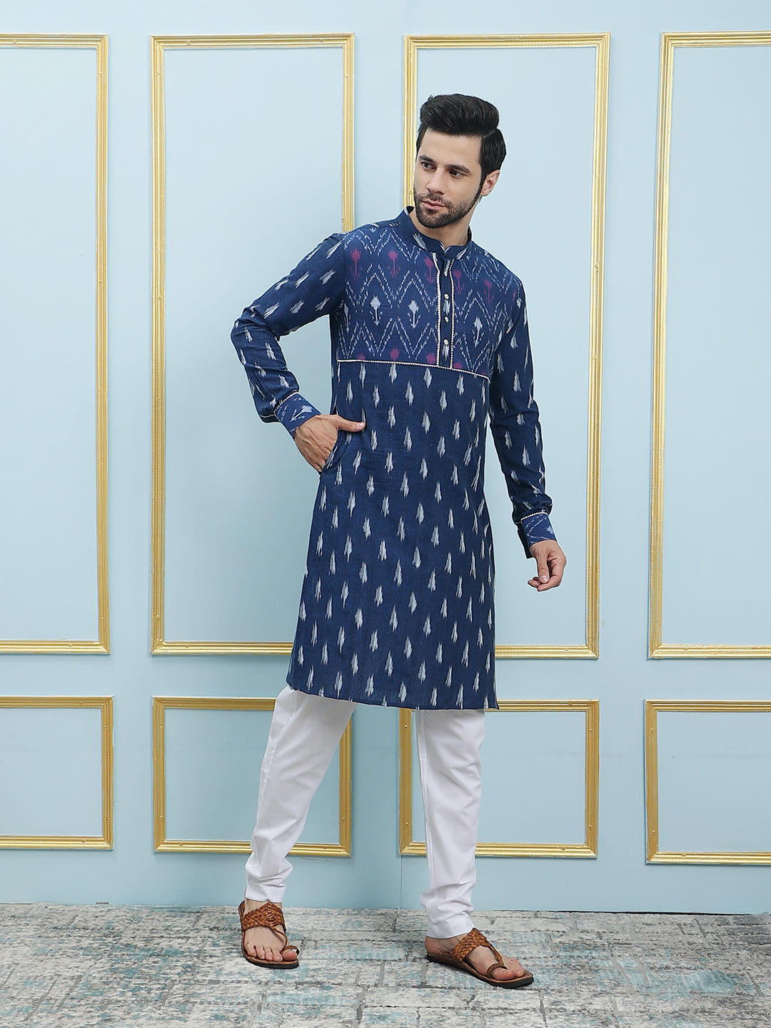 Printed Pure Cotton Straight Kurta with Princess Panel and Pyjama