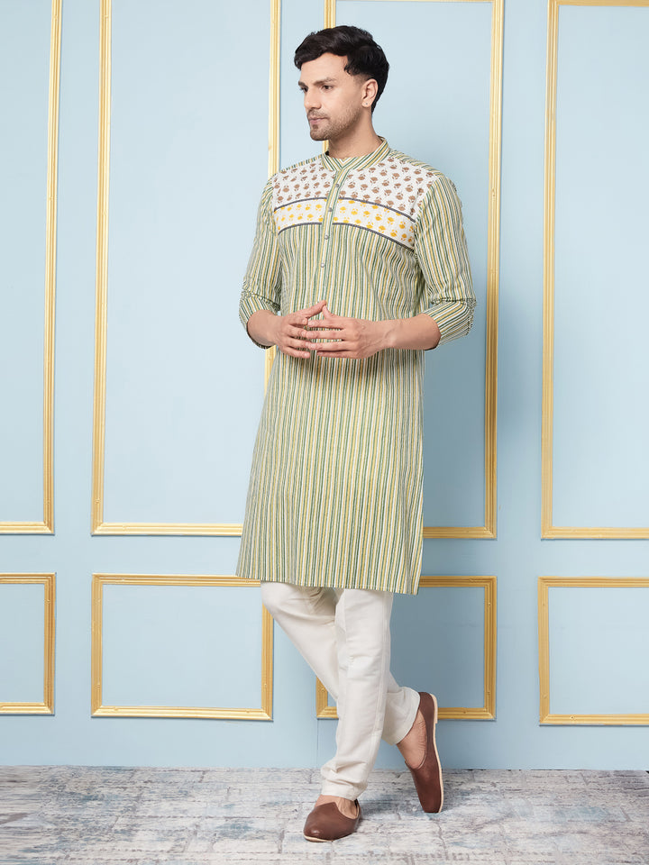 Striped Printed Cotton Kurta