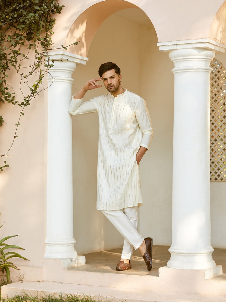 Sequins Embroidered Pure Chanderi Silk Straight Kurta with Pyjama