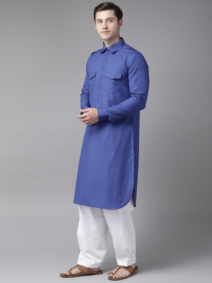 Men Royal Blue Pathani Kurta with Salwar