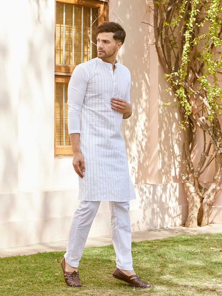 Thread Worked Pure Cotton Straight Kurta with Pyjama