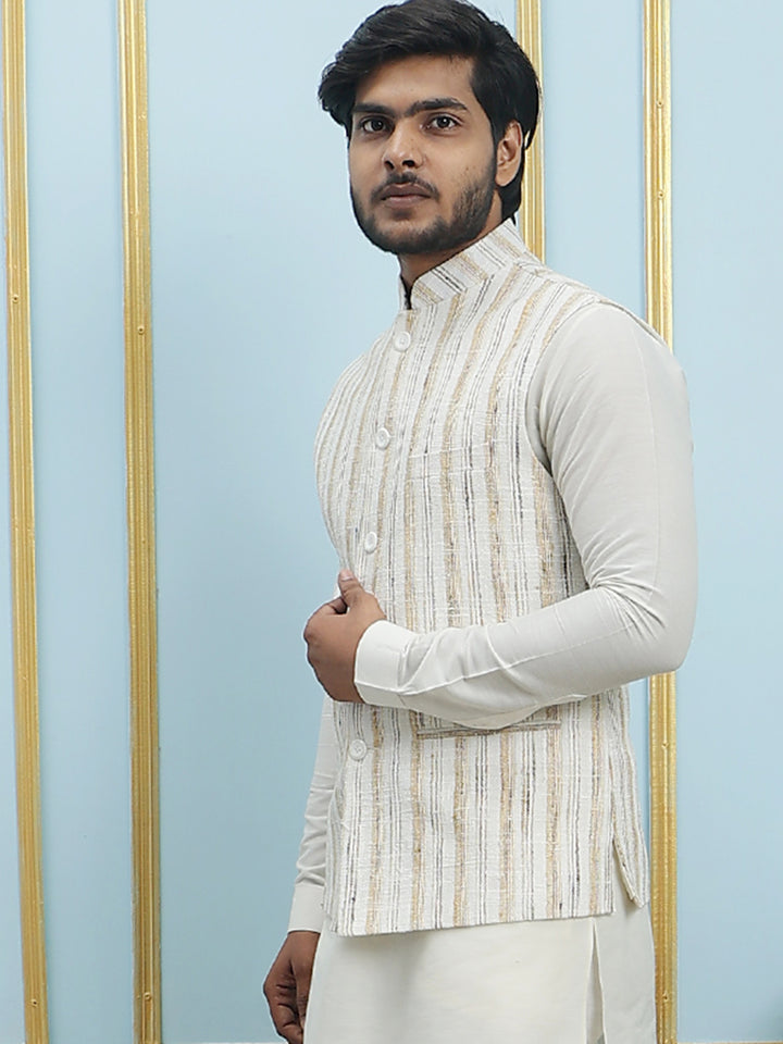 Pure Silk Straight Kurta & Pyjama Set with Handwoven Nehru Jacket