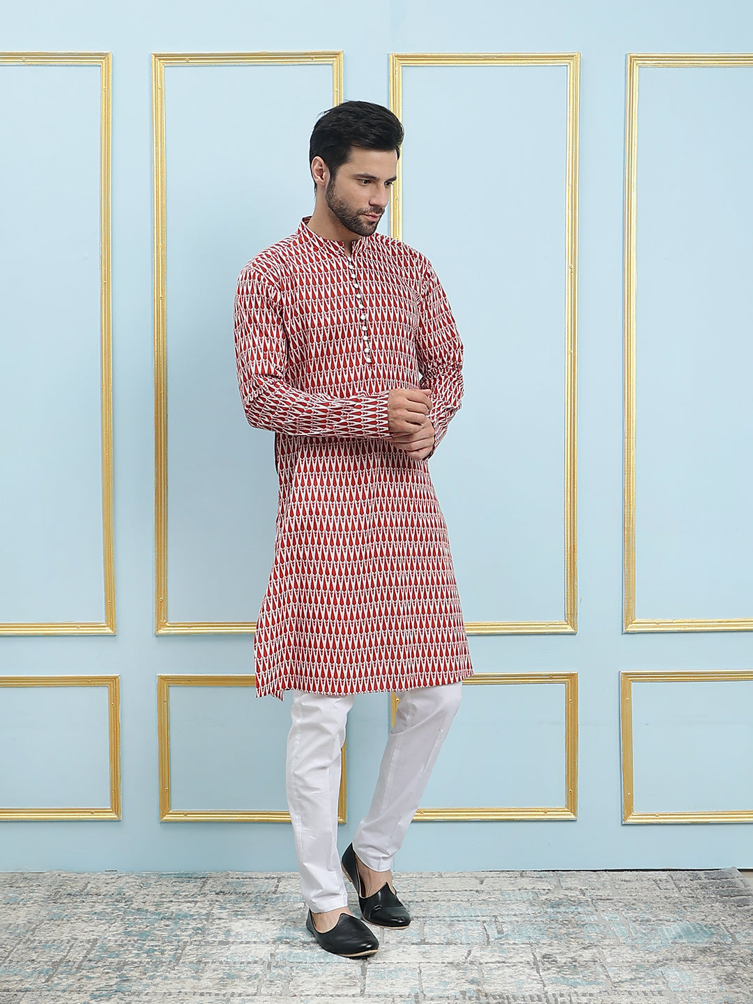 Printed Pure Cotton Straight Kurta with Pyjama