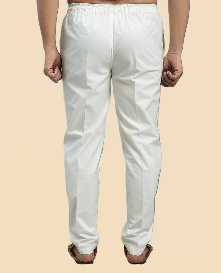 Men's Cream Solid Cotton Pyjama