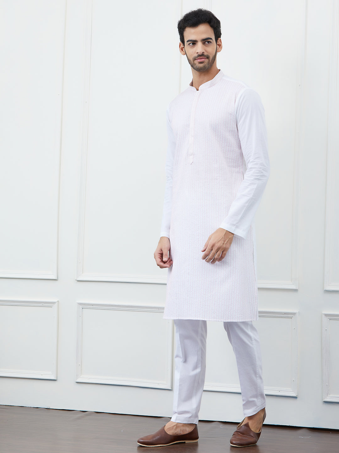 Sequin and Thread Work Pure Cotton Kurta with Pyjama