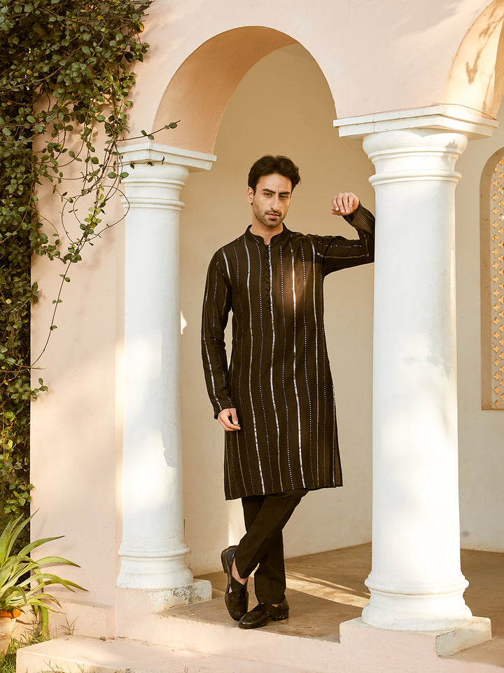 Sequins Embroidered Pure Chanderi Silk Straight Kurta with Pyjama