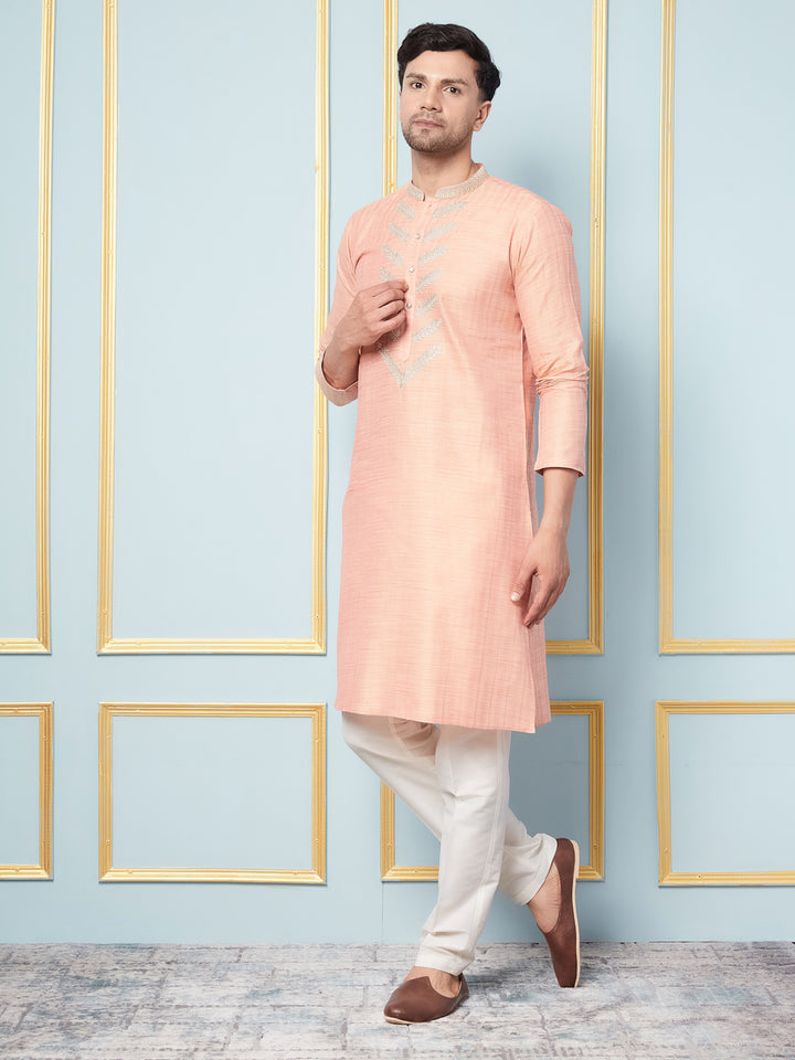 Pure Cotton Straight Kurta with Embroidered Neck Design and Pyjama